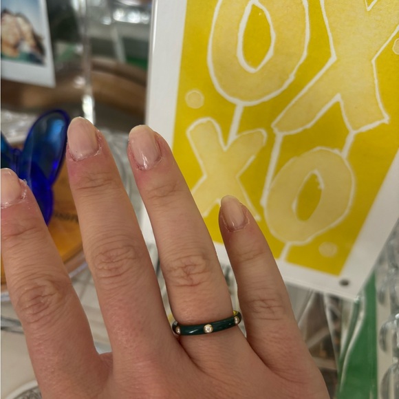 EF Collection 3 Diamond and Hunter Green Enamel Stack Ring, Size 5 - Picture 1 of 4